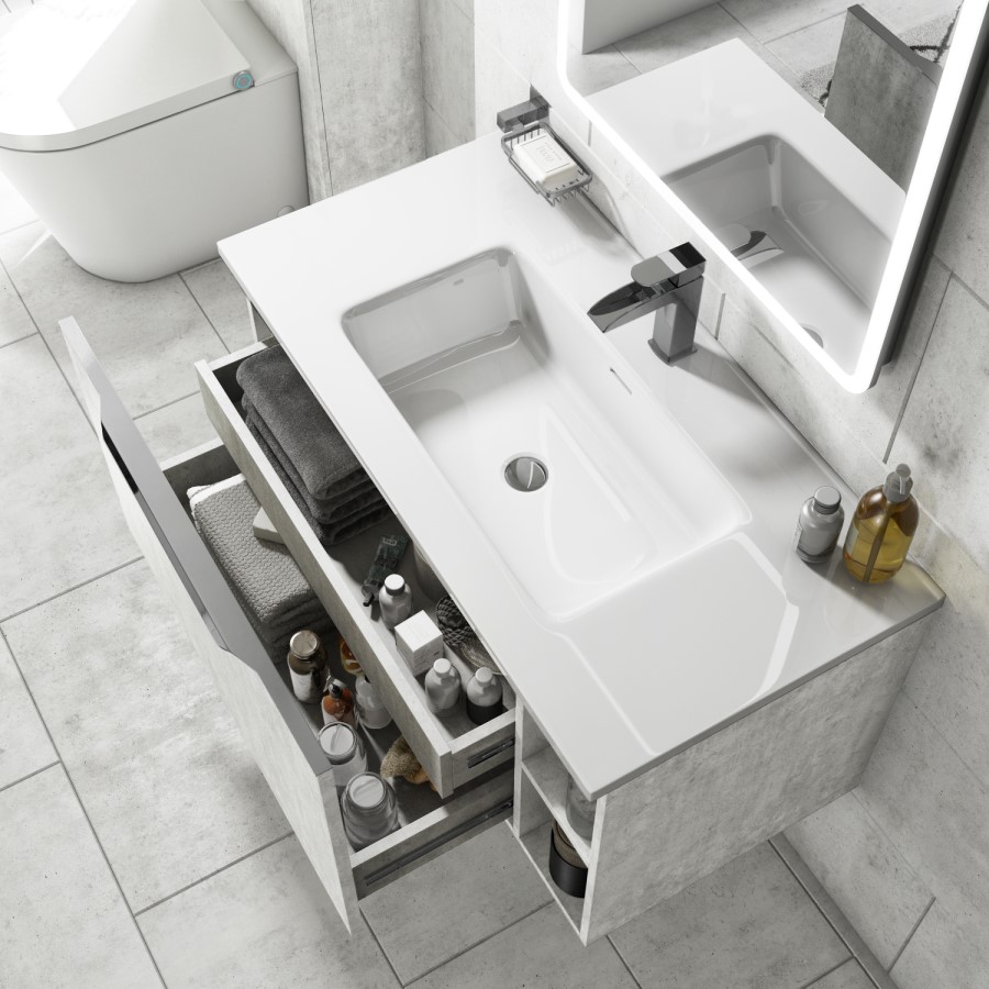 900mm Concrete Effect Wall Hung Vanity Unit with Basin - Sion
