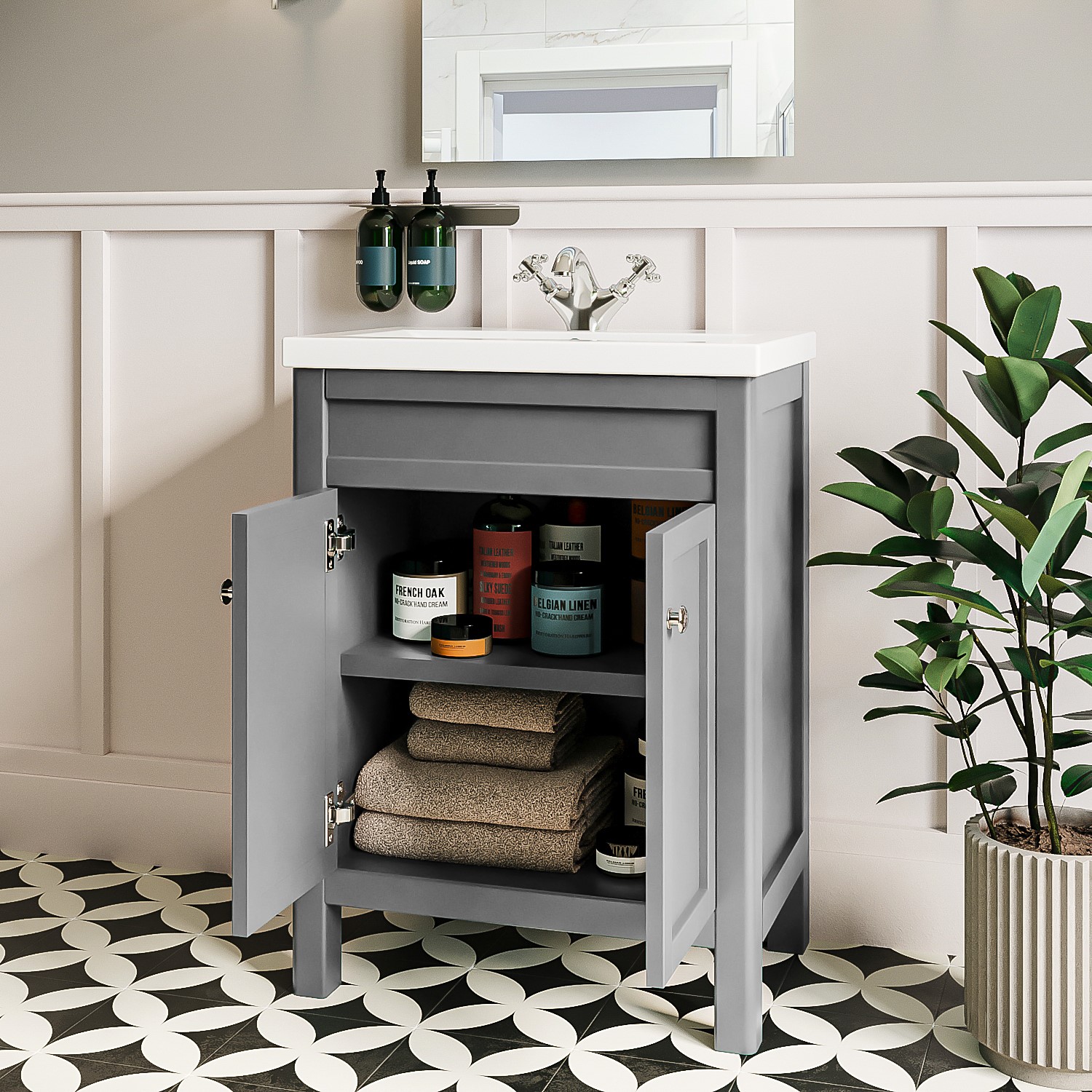 600mm Grey Freestanding Vanity Unit with Sink - Avebury - Better Bathrooms