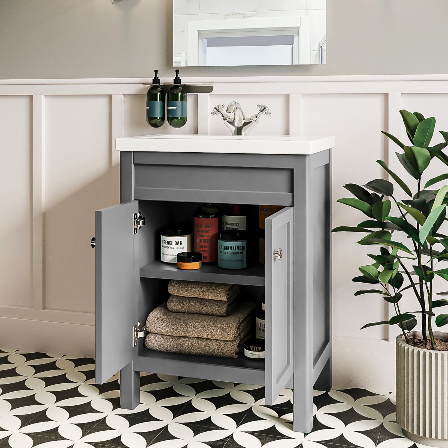Grade A2 - 600mm Grey Freestanding Vanity Unit with Sink - Avebury