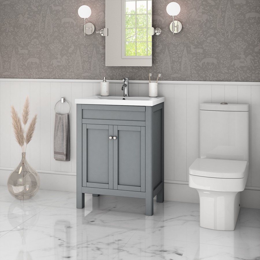 Grade A2 - 600mm Grey Freestanding Vanity Unit with Sink - Avebury