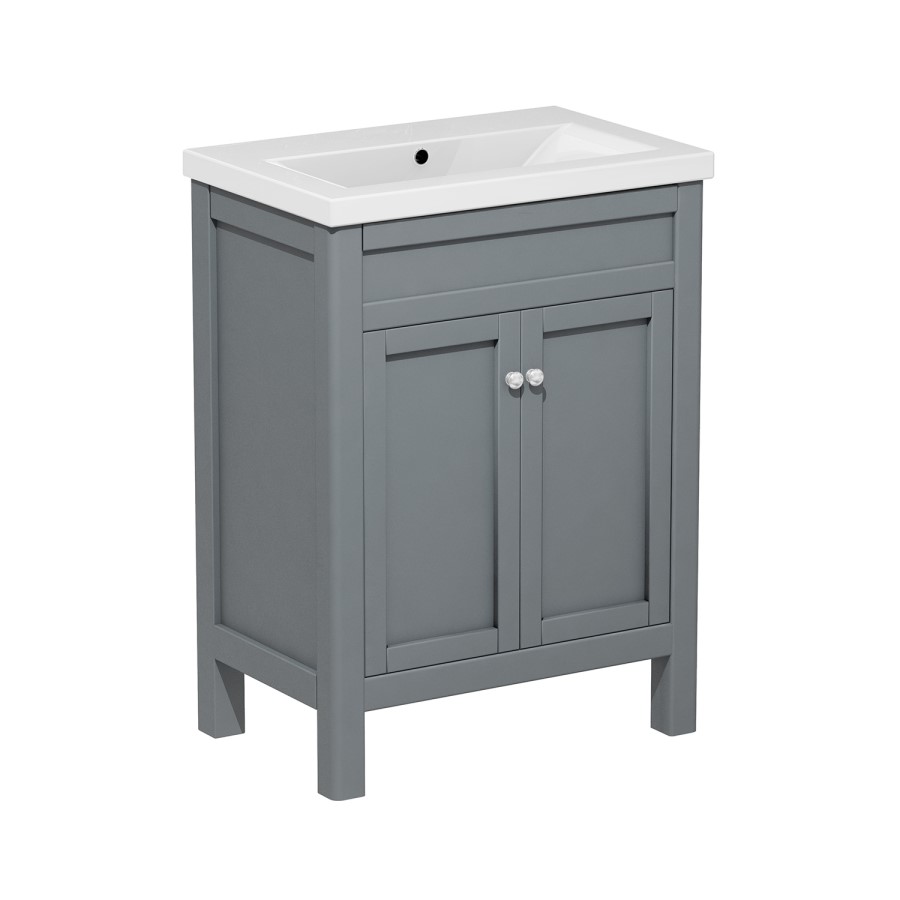 Grade A2 - 600mm Grey Freestanding Vanity Unit with Sink - Avebury