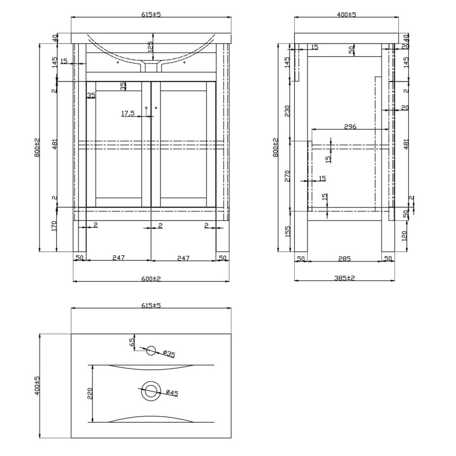 Grade A2 - 600mm Grey Freestanding Vanity Unit with Sink - Avebury