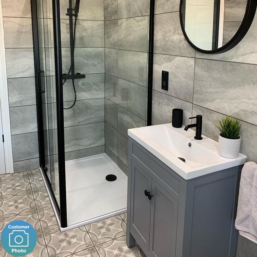 Grade A2 - 600mm Grey Freestanding Vanity Unit with Sink - Avebury