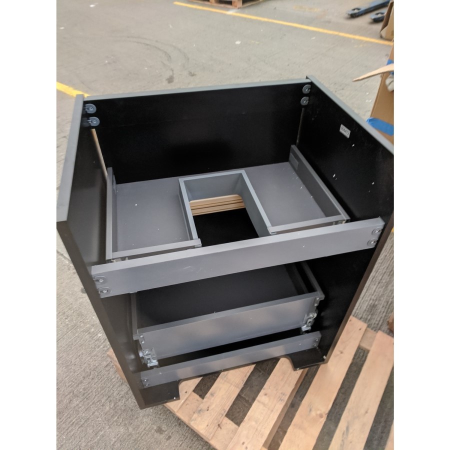 Grade A2 - 600mm Black Freestanding Vanity Unit with Matt Black Basin - Roxbi