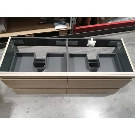 Grade A2 - 1200mm Light Wood Effect Wall Hung Double Vanity Unit with Basins - Boston