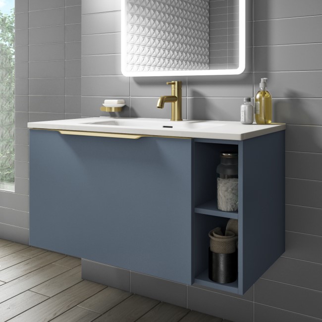 900mm Blue Wall Hung Vanity Unit with Basin - Sion