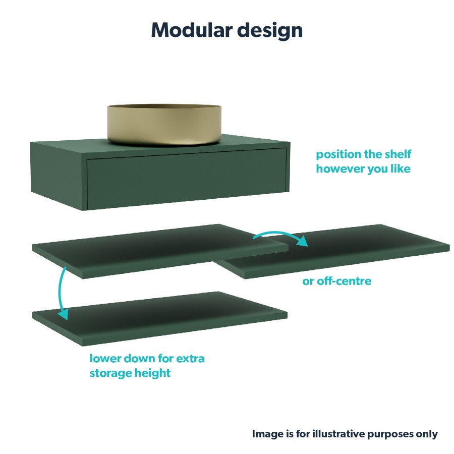 800mm Green Wall Hung Countertop Vanity Unit with Brass Basin and Shelf - Lugo