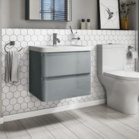 GRADE A2 - 600mm Light Grey Wall Hung Vanity Unit with Basin - Portland