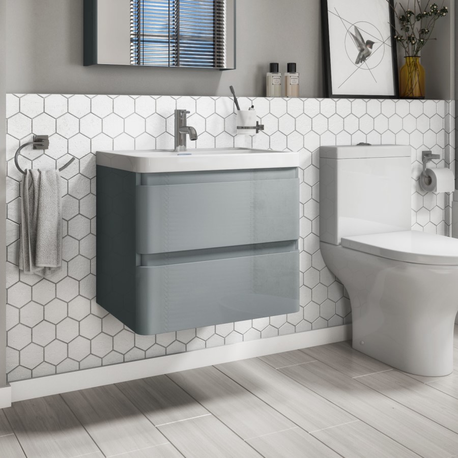 GRADE A2 - 600mm Light Grey Wall Hung Vanity Unit with Basin - Portland