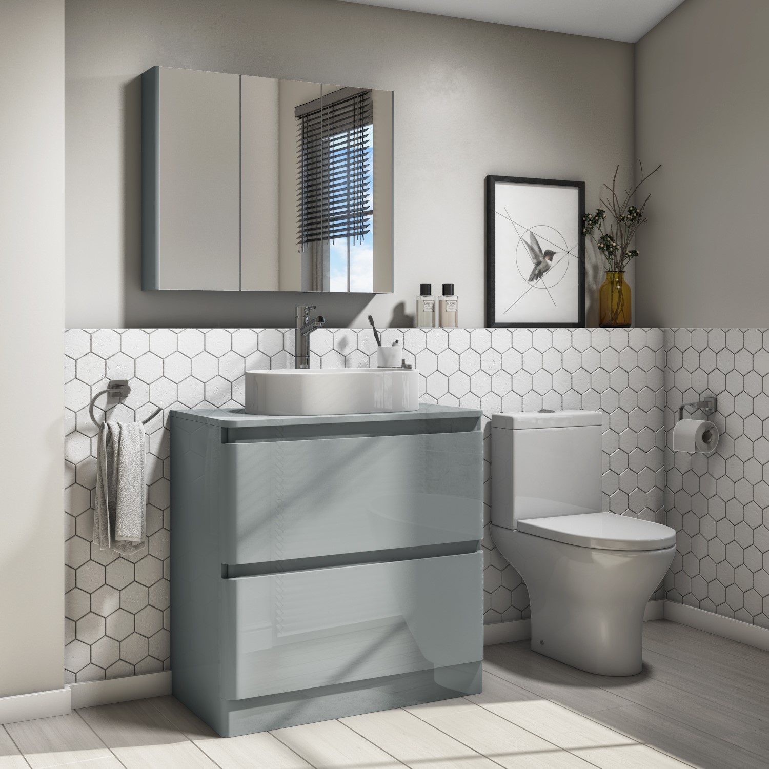 800mm Light Grey Freestanding Countertop Vanity Unit With Basin Portland Better Bathrooms 800mm Light Grey Freestanding, Table Top Sink Vanity Unit
