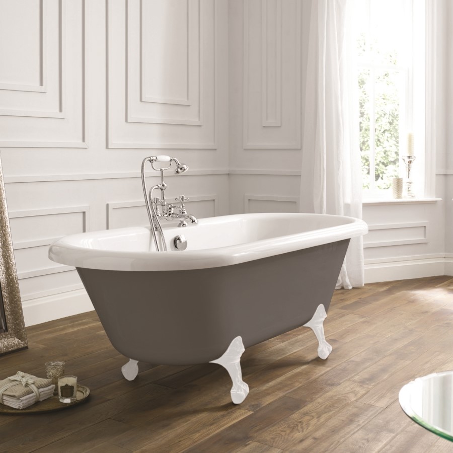 Nottingham 1700 x 750 x 450 Straight Freestanding Dove Grey Bath with White Feet