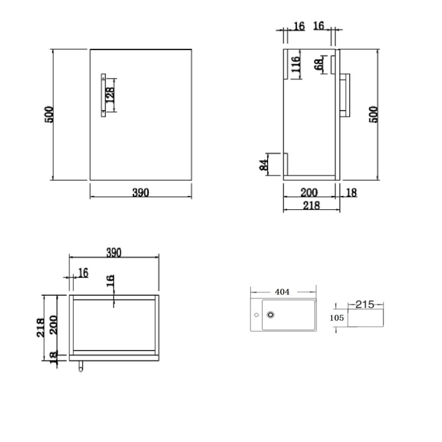 400mm Grey Wall Hung Cloakroom Vanity Unit with Basin - Ashford