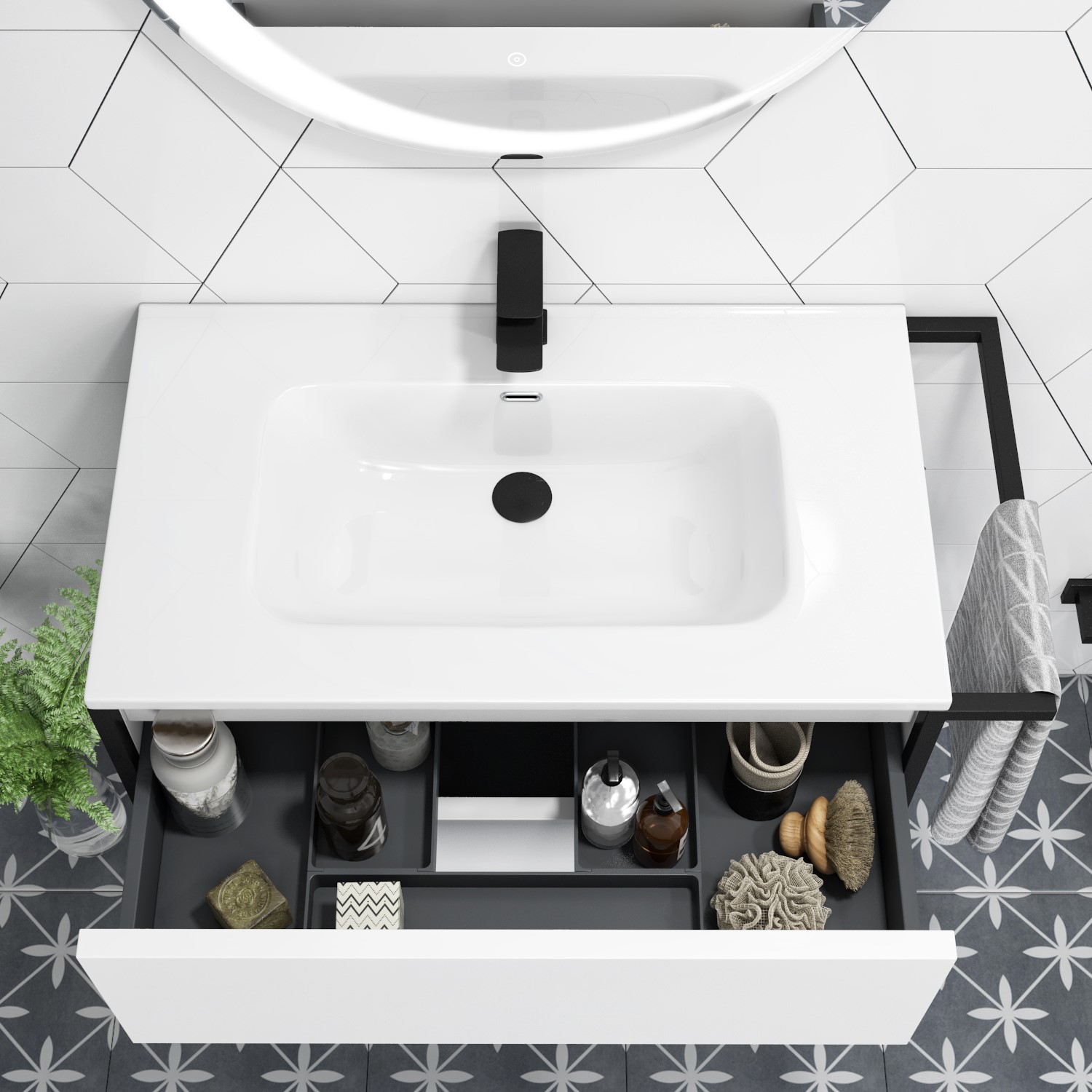 1000mm White Freestanding Vanity Unit with Basin Nero Better