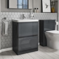 GRADE A1 600mm Dark Grey Freestanding Vanity Unit with Basin - Portland