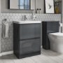 GRADE A1 600mm Dark Grey Freestanding Vanity Unit with Basin - Portland