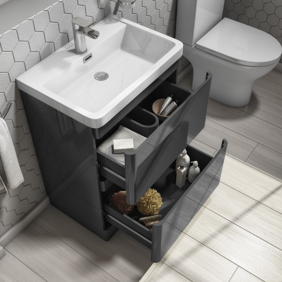GRADE A1 600mm Dark Grey Freestanding Vanity Unit with Basin - Portland