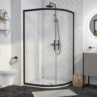 GRADE A1 - Black 1000 x 900 Offset Quadrant Shower Enclosure - Pavo