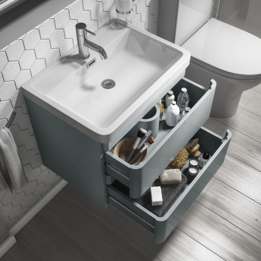 GRADE A2 - 600mm Light Grey Wall Hung Vanity Unit with Basin - Portland