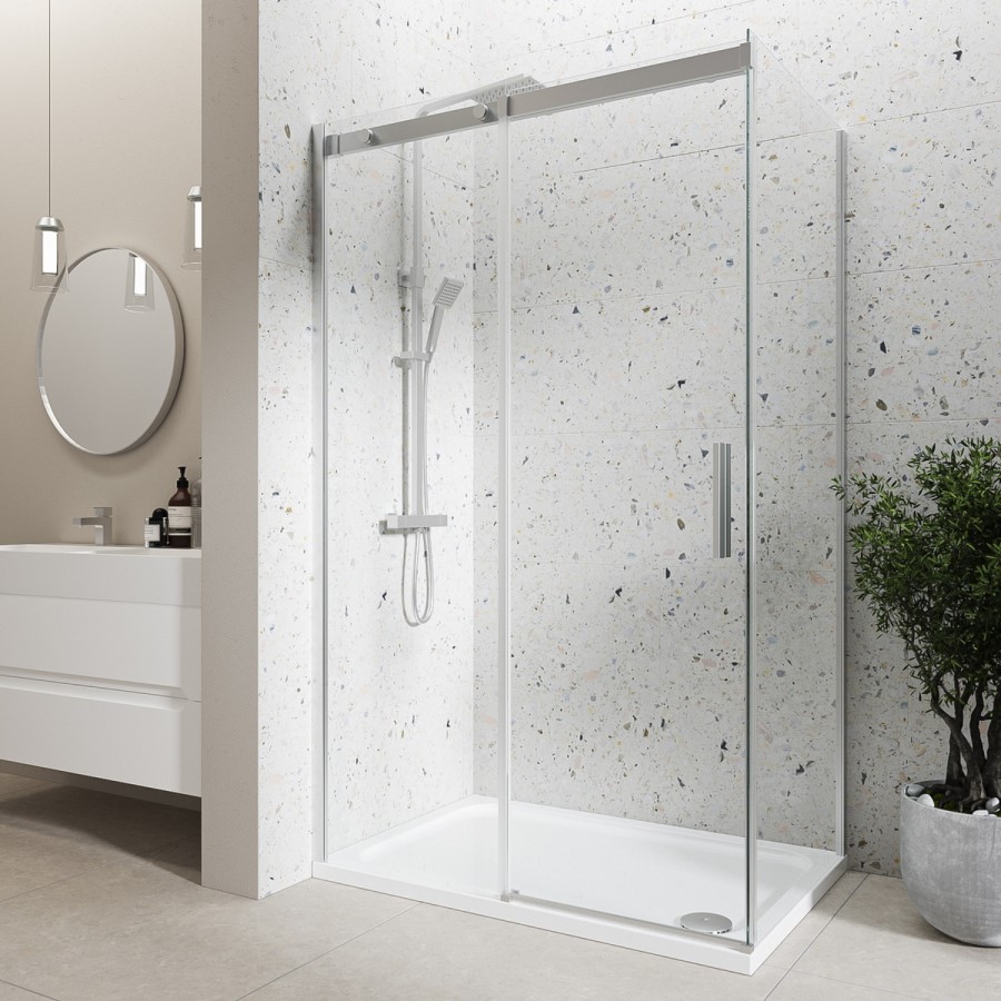 Grade A2 - 1000x800mm Frameless Rectangular Sliding Shower Enclosure with Shower Tray - Aquila