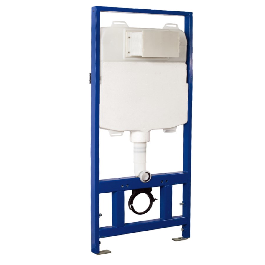 1168mm Wall Hung Toilet Frame with Gunmetal Pneumatic Dual Flush Plate & Concealed Cistern - Elira