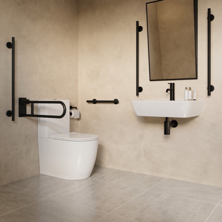 Black Bathroom Grab Rail 600 x 77mm - Arissa