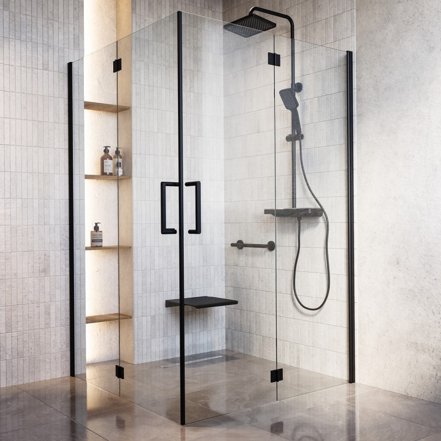 1200 x 1200mm Foldable Accessible Shower Enclosure – Matt Black Easy-Clean Safety Glass Mobility-Friendly Design