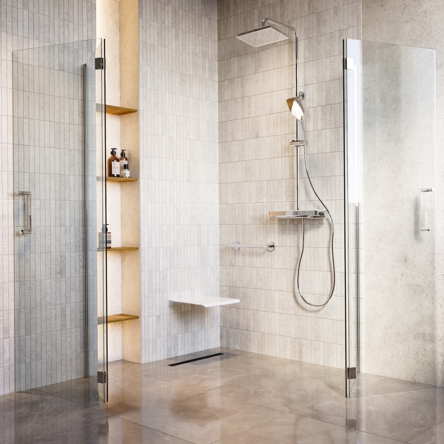 1200 x 1200mm Foldable Accessible Shower Enclosure with Chrome Grab Rails –  Mobility-Friendly Design