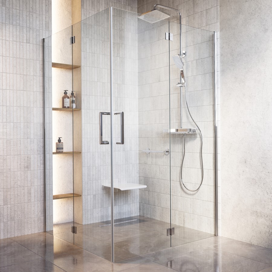 1200 x 1200mm Foldable Accessible Shower Enclosure – Chrome Easy-Clean Safety Glass Mobility-Friendly Design 