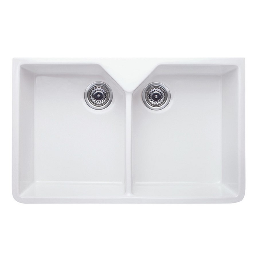 Double Bowl Undermount White Ceramic Belfast and Butler Kitchen Sink - Taylor & Moore Ada