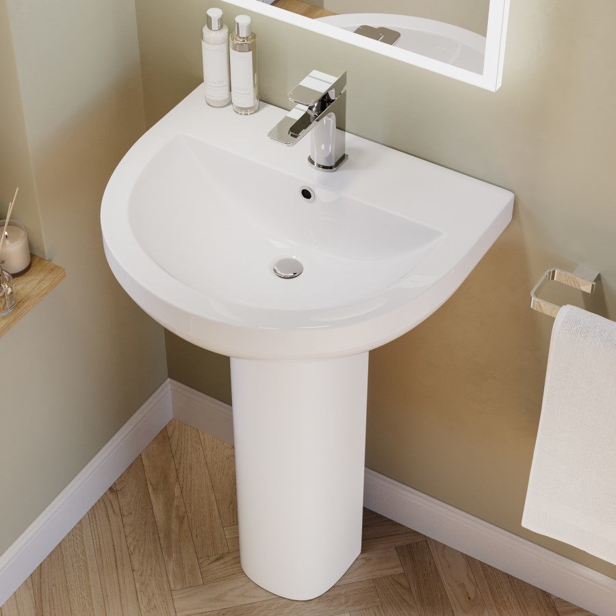 550mm Full Pedestal Basin with 1 Tap Hole - Addison