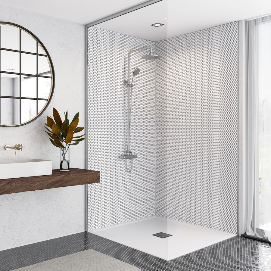 White Mosaics Acrylic Wall Panel 2440mm h x 1220mm w- Marmaid