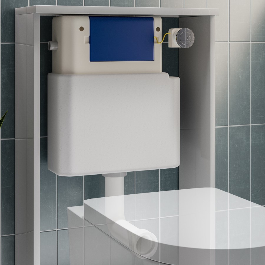 Albi Back to Wall Rimless Toilet with Soft Close Seat & Concealed Cistern With Chrome Push Button