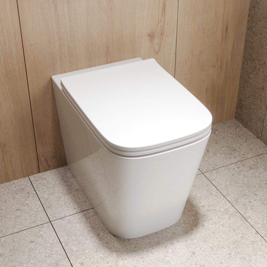 Albi Back to Wall Rimless Toilet with Soft Close Seat & Concealed Cistern With Chrome Push Button