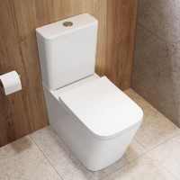 Close Coupled Rimless Closed Back Toilet with Soft Close Seat & Brushed Brass Push Button - Albi