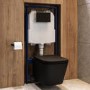 Matt Black Wall Hung Toilet with Soft Close Seat, Black Mechanical Flush Plate, 1168mm Frame & Cistern - Albi