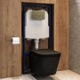 Matt Black Wall Hung Toilet with Soft Close Seat, Brass Mechanical Flush Plate, 1168mm Frame & Cistern - Albi