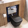 Matt Black Wall Hung Toilet with Soft Close Seat, Chrome Pneumatic Flush Plate, 820mm Frame & Cistern - Albi