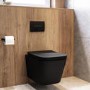Matt Black Wall Hung Toilet With Soft Close Seat, Black Pneumatic Flush Plate, 820mm Frame & Cistern - Albi