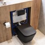 Matt Black Wall Hung Toilet With Soft Close Seat, Black Pneumatic Flush Plate, 820mm Frame & Cistern - Albi