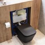 Matt Black Wall Hung Toilet with Soft Close Seat, Brass Pneumatic Flush Plate, 820mm Frame & Cistern - Albi