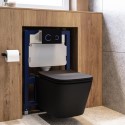 BUN/ALBIMBWH/97783 Matt Black Wall Hung Toilet with Soft Close Seat, Black Glass Sensor Flush Plate, 820mm Frame & Cistern - Albi