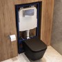Matt Black Wall Hung Toilet with Soft Close Seat, Chrome Pneumatic Flush Plate, 1160mm Frame & Cistern - Albi