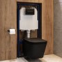 Matt Black Wall Hung Toilet with Soft Close Seat, Black Pneumatic Flush Plate, 1160mm Frame & Cistern - Albi