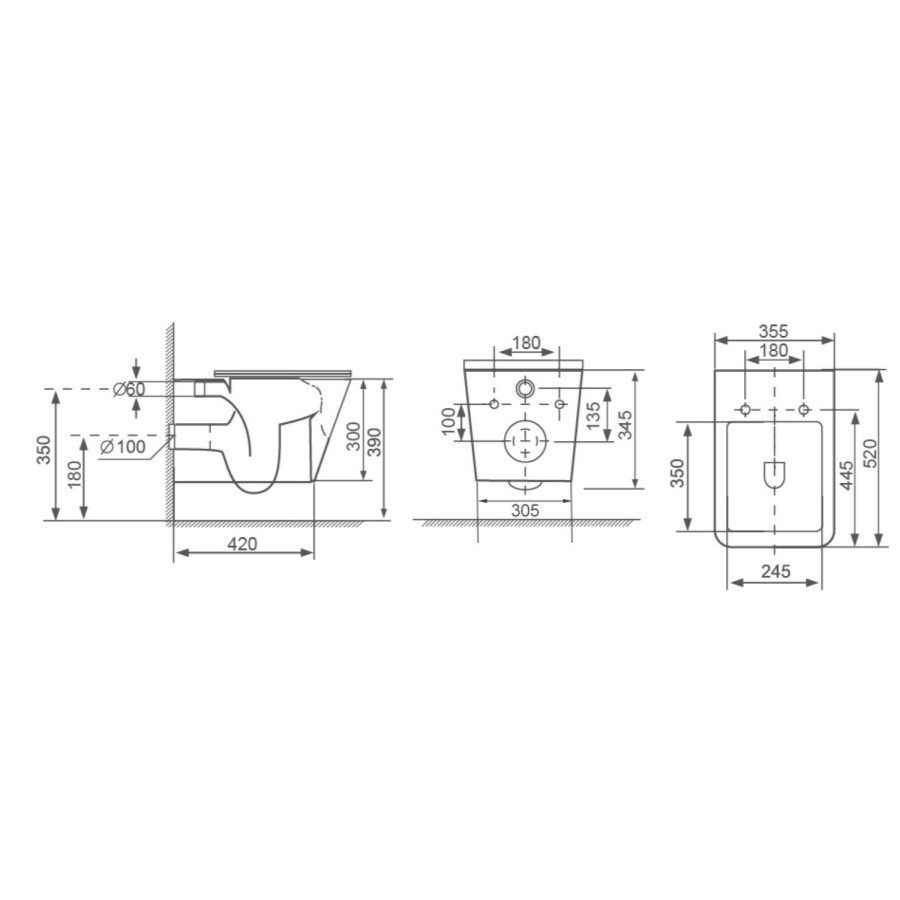 Matt Black Wall Hung Toilet with Soft Close Seat, White Glass Sensor Flush Plate, 820mm Frame & Cistern - Albi