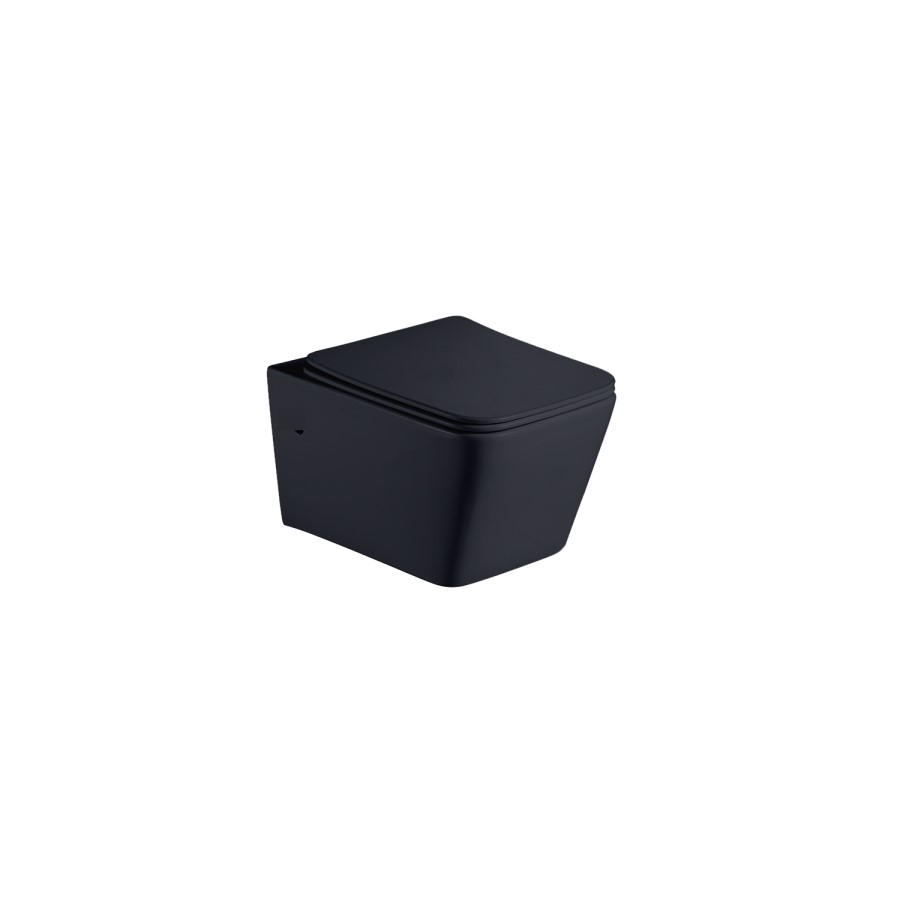 Matt Black Wall Hung Toilet with Soft Close Seat, Black Glass Sensor Flush Plate, 820mm Frame & Cistern - Albi