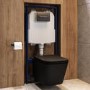 Matt Black Wall Hung Toilet with Soft Close Seat, Gunmetal Pneumatic Flush Plate, 1160mm Frame & Cistern - Albi