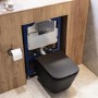 Matt Black Wall Hung Toilet with Soft Close Seat, Gunmetal Pneumatic Flush Plate, 820mm Frame & Cistern - Albi