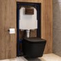 Matt Black Wall Hung Toilet with Soft Close Seat, Bronze Pneumatic Flush Plate, 1160mm Frame & Cistern - Albi