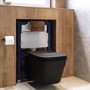 Matt Black Wall Hung Toilet with Soft Close Seat, Bronze Pneumatic Flush Plate, 820mm Frame & Cistern - Albi