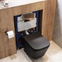 Matt Black Wall Hung Toilet with Soft Close Seat, Bronze Pneumatic Flush Plate, 820mm Frame & Cistern - Albi